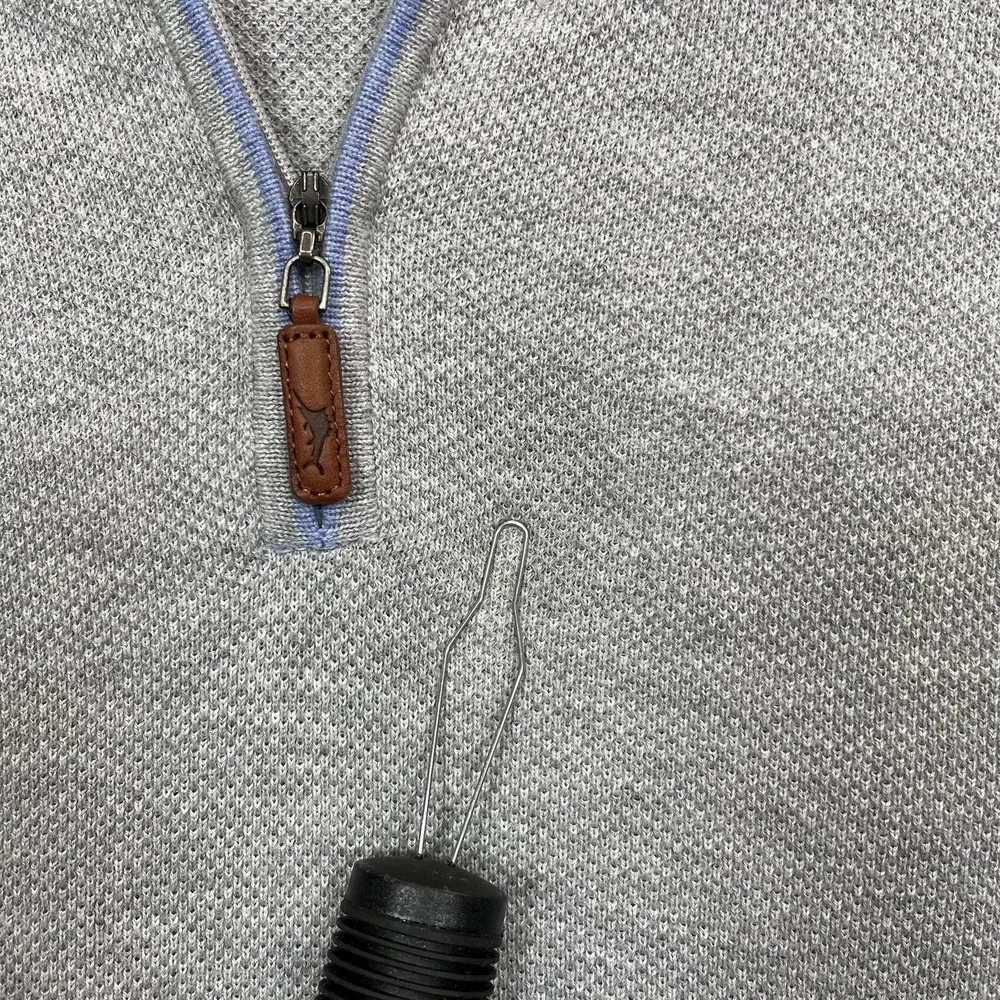 Tommy Bahama‎ Sweater L Quarter Zip Mens Gray Cotton Coolmax Polyester